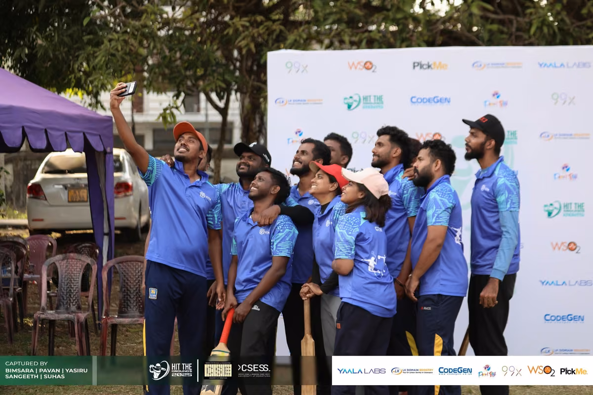 The blue-jersey team taking a selfie