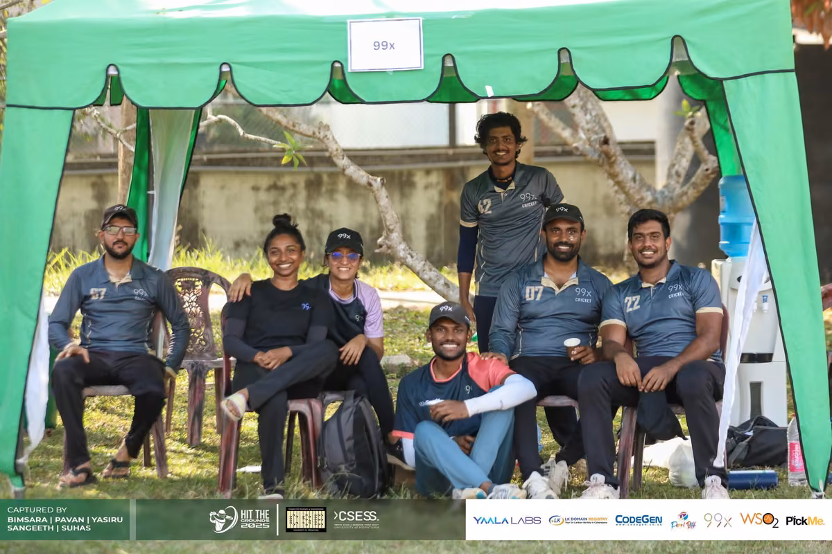 Players relaxing in a green tent